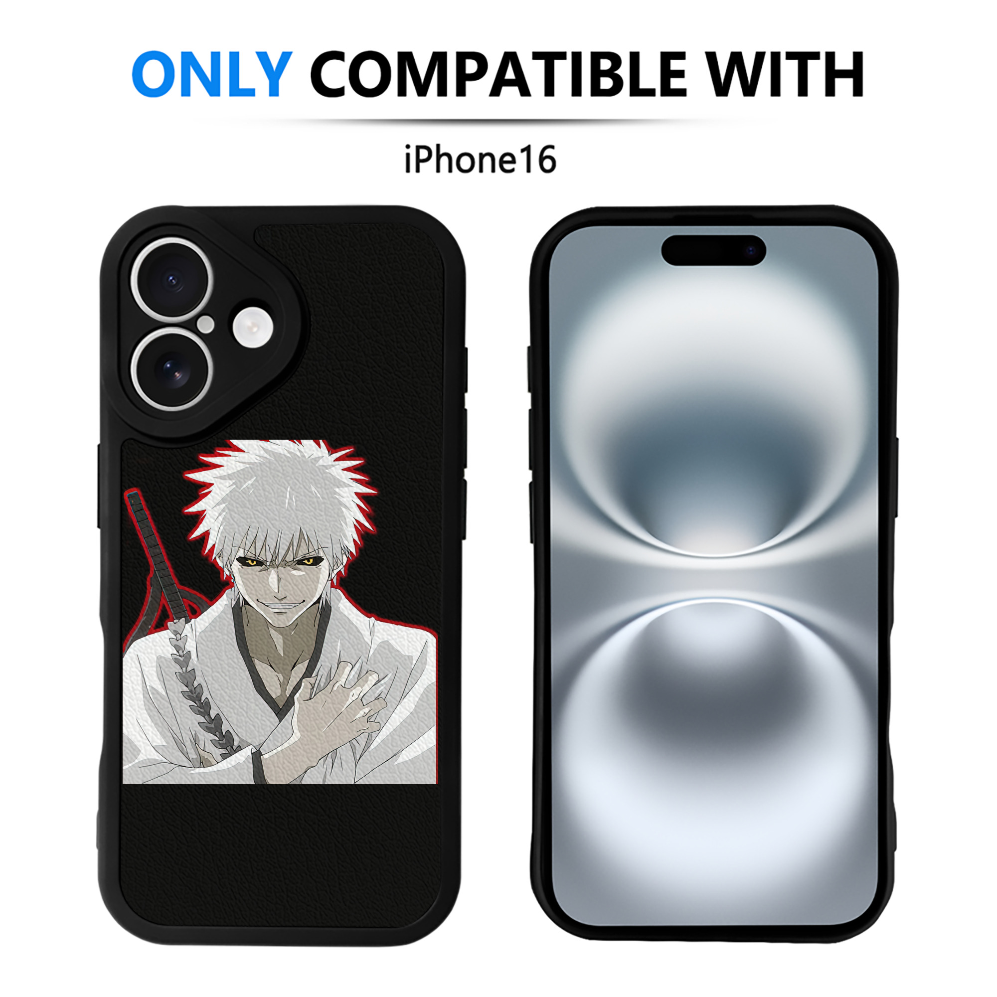 ブリーチ 黒崎一護（くろさき いちご）BLEACH Kurosaki Ichigo 【iPhone 16シリーズ対応】シリコンスマホケース（レザー調） 材質：シリコン